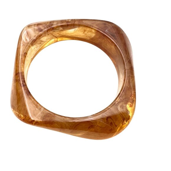 Light Amber Colored Swirl Lucite Wide Bangle Bracelet Retro Chic Style Stackable - Picture 5 of 8